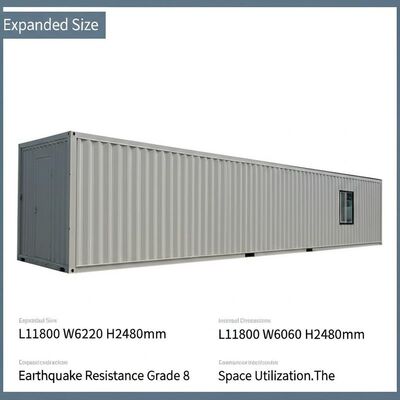 Expanded Size L11800 W6220 H2480mm 40ft Expandable Container Home Earthquake Resistance Grade 8 Internal Dimensions L11800 W6060 H2480mm Space Utilization