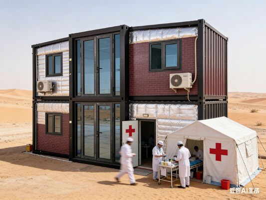 ফোল্ডেবল 20 ফুট কন্টেইনার 5900 * 6300 * 2480 মিমি প্রসারিত আকার এবং কাস্টমাইজযোগ্য উইন্ডো লেআউট সহ 75 মিমি ইপিএস স্যান্ডউইচ প্যানেল